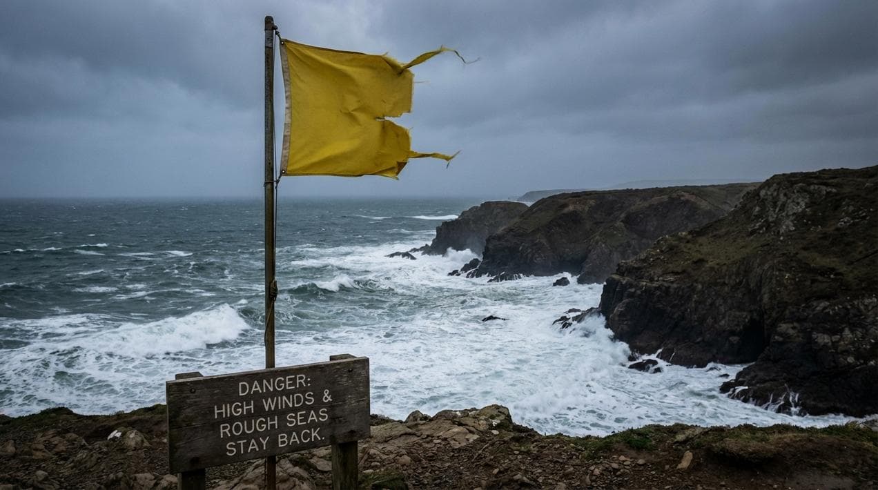 Weather warning flags at the Cliffs of Moher.