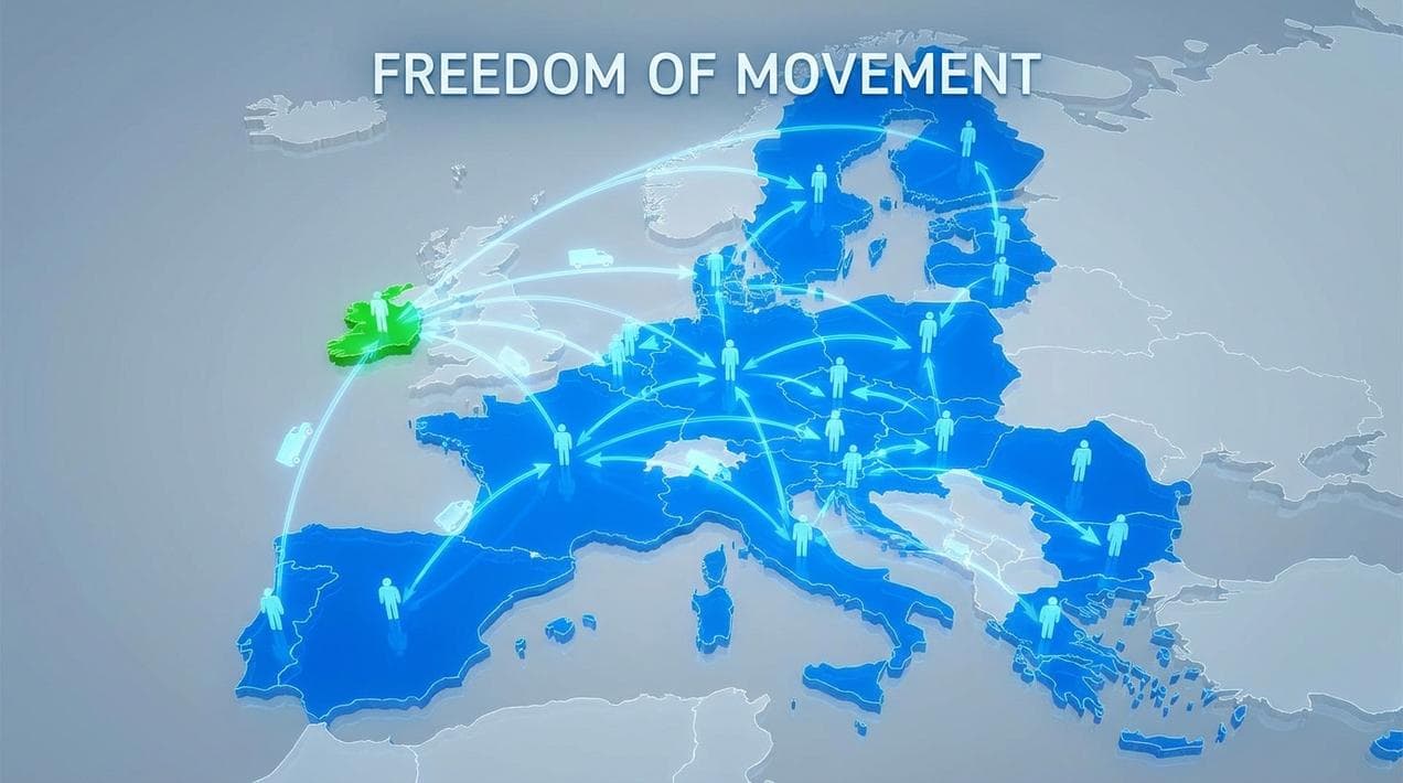 Map of the EU showing the access granted by an Irish passport.