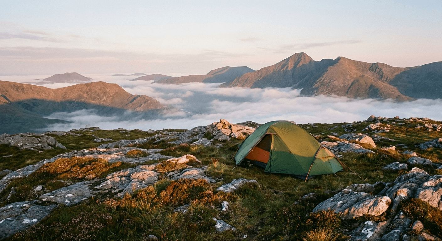 Mountain camping in County Kerry with scenic valley views