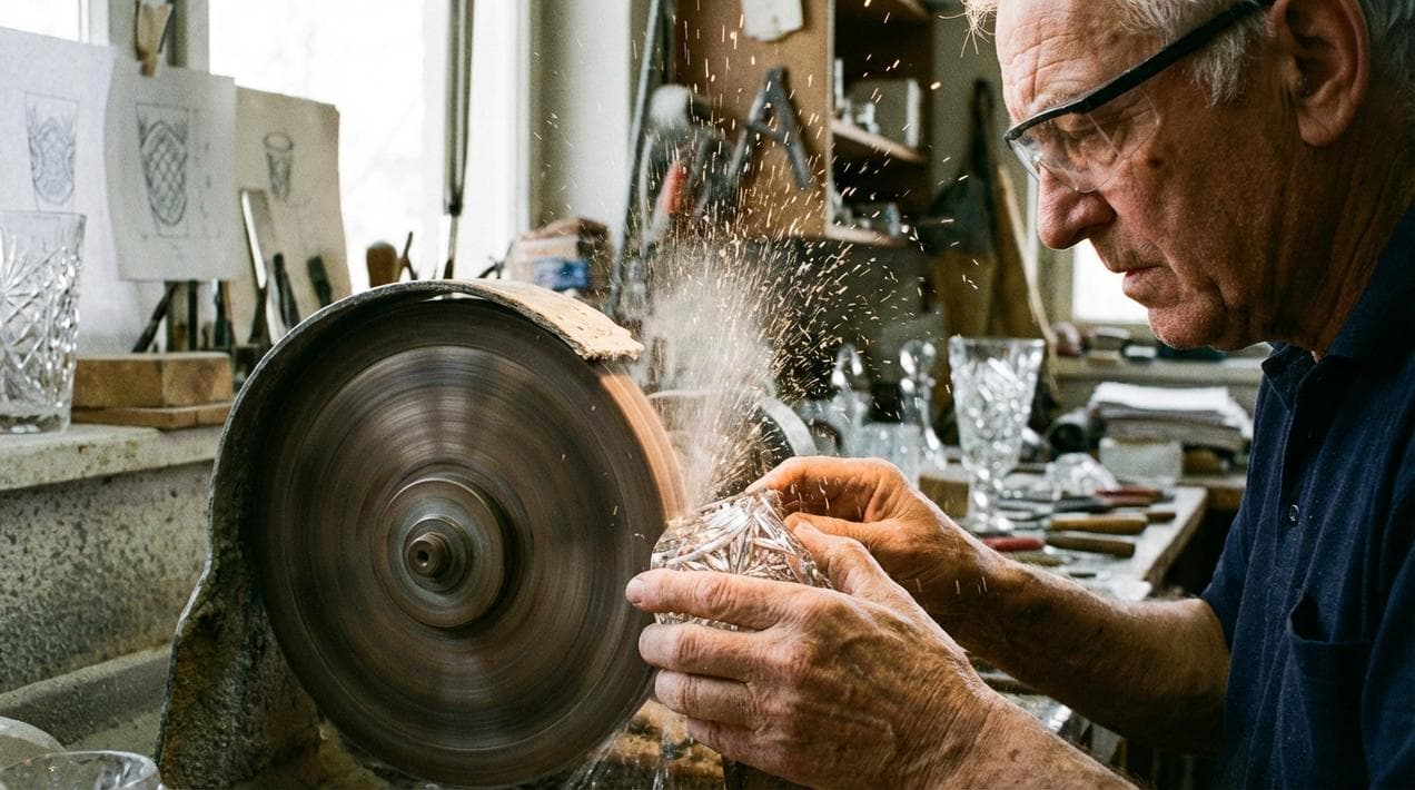 Visiting a master crystal cutter in their private studio.