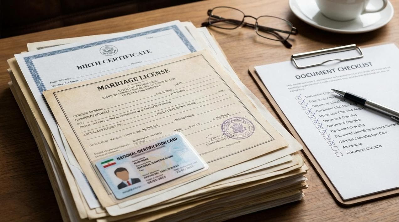 The stack of original documents needed for an Irish citizenship application.