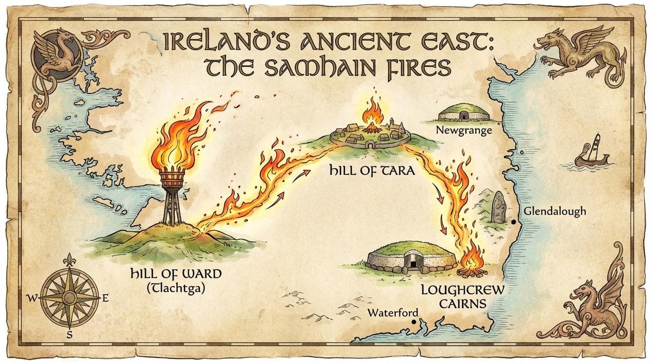 Map showing the Hill of Ward's connection to Tara and Loughcrew.