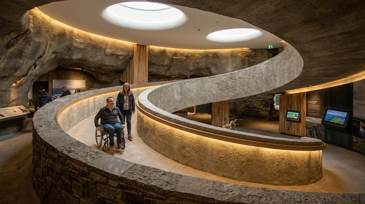 The wheelchair-accessible ramp inside the Cliffs of Moher Visitor Center.