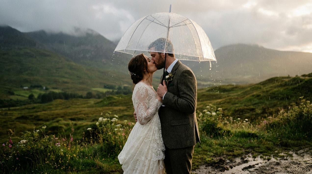 Embracing the Irish weather: Romantic elopement photos in the rain.