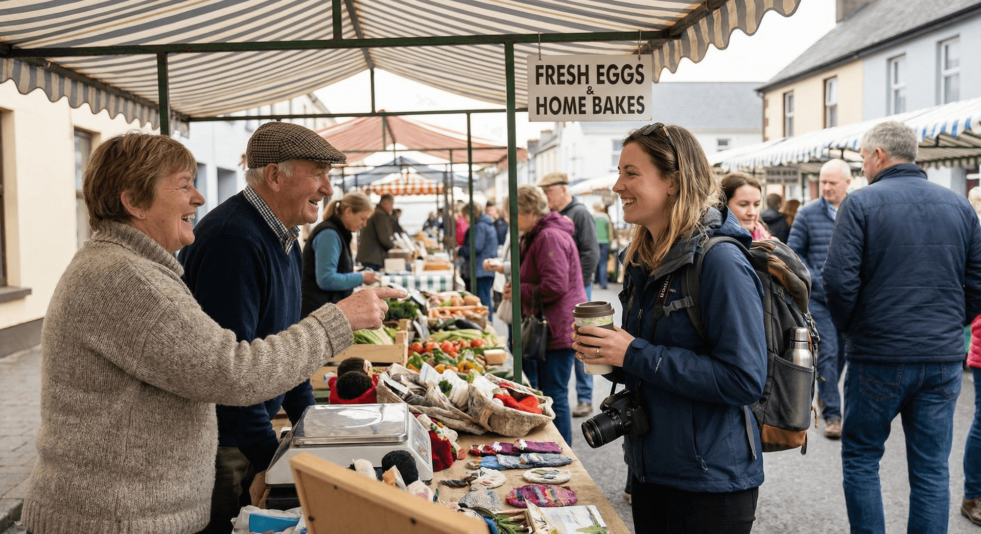 Friendly Irish locals chatting with solo traveler
