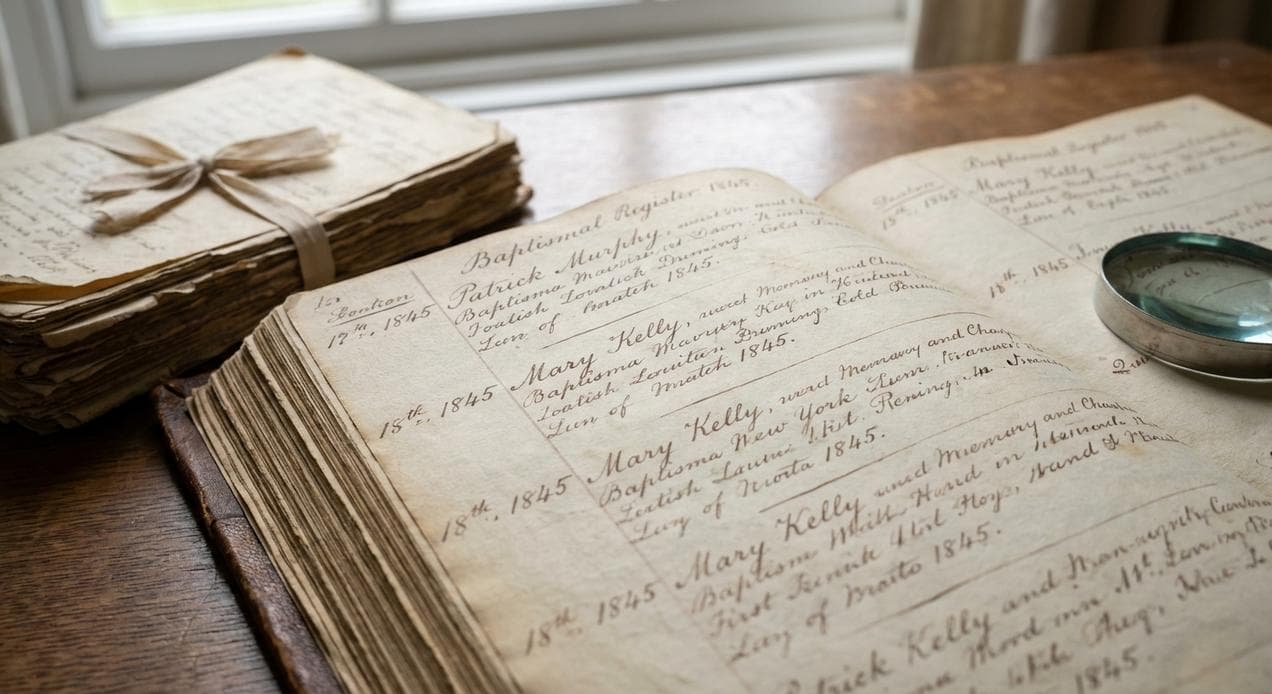 Historical Irish parish records from County Kilkenny showing baptismal entries, crucial for tracing Irish American ancestry