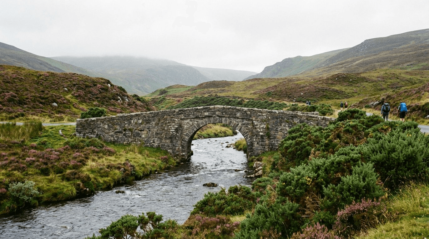 The stone bridge from P.S. I Love You movie spanning a small river in the Wicklow Gap
