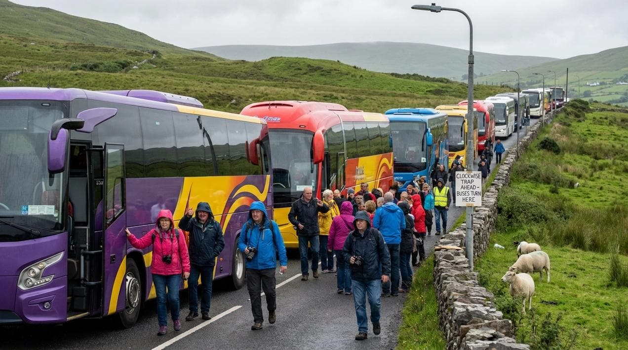 Traffic jams caused by tour buses on the Ring of Kerry.
