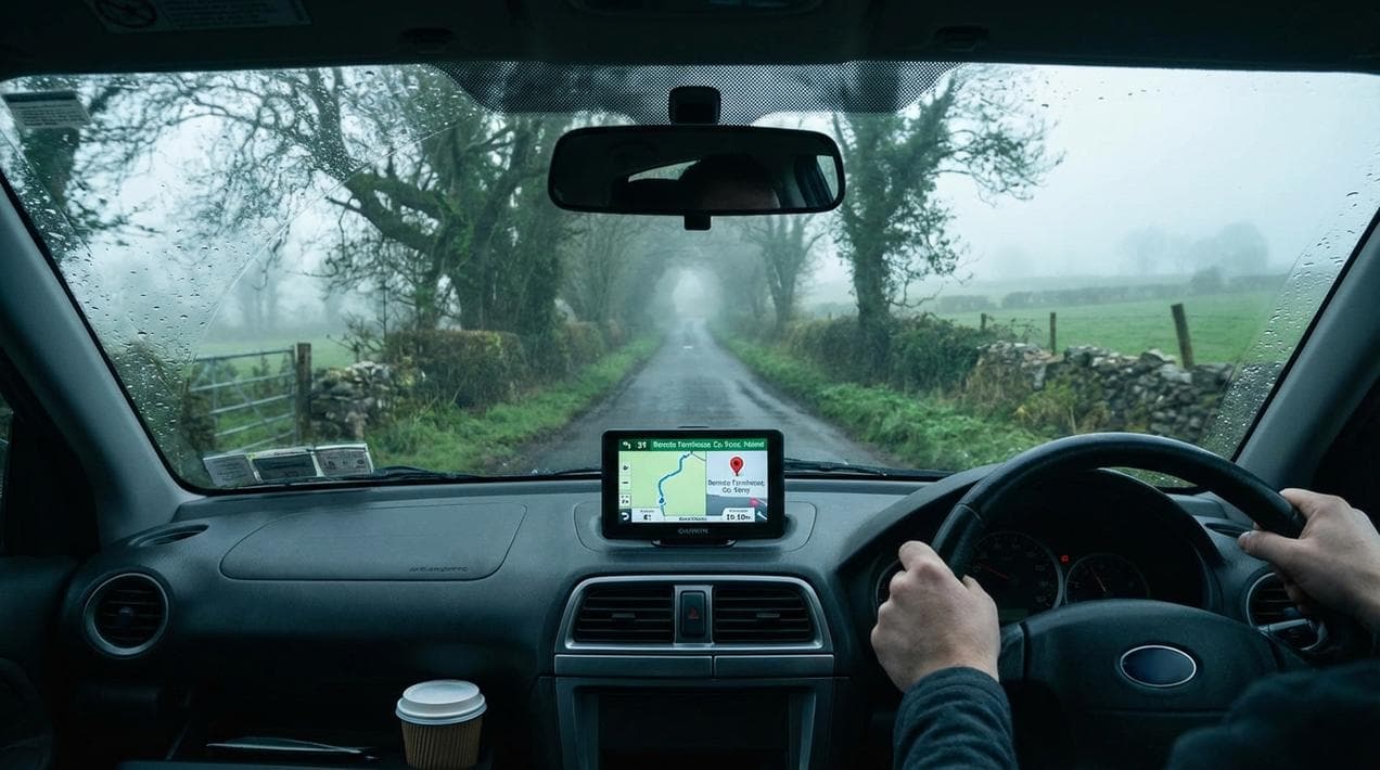 Navigating rural roads to find haunted places in Ireland.
