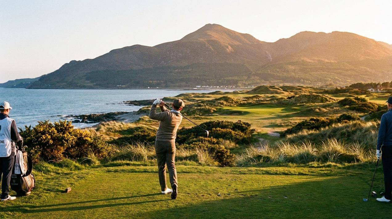 Playing golf at Royal County Down, one of the world's top courses.