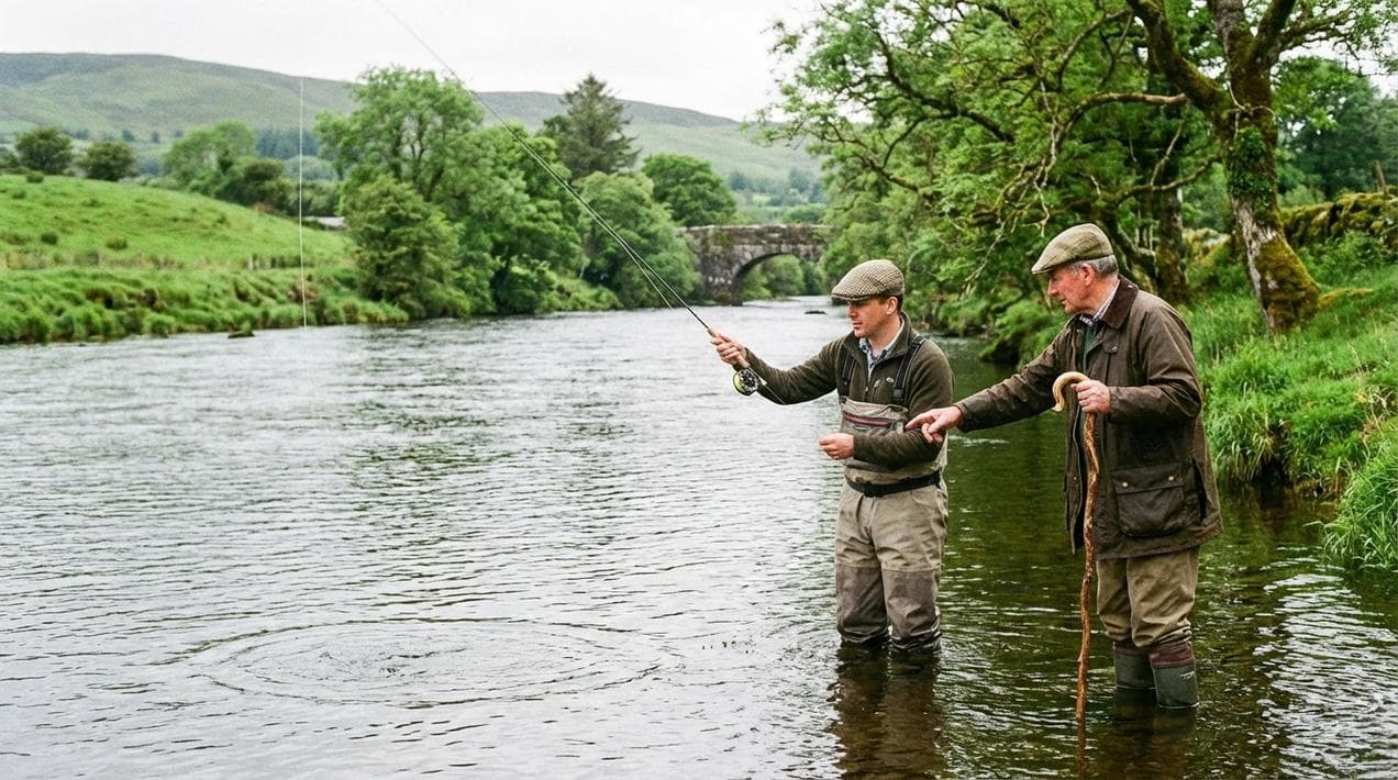 Fly fishing for salmon with a private Ghillie guide.