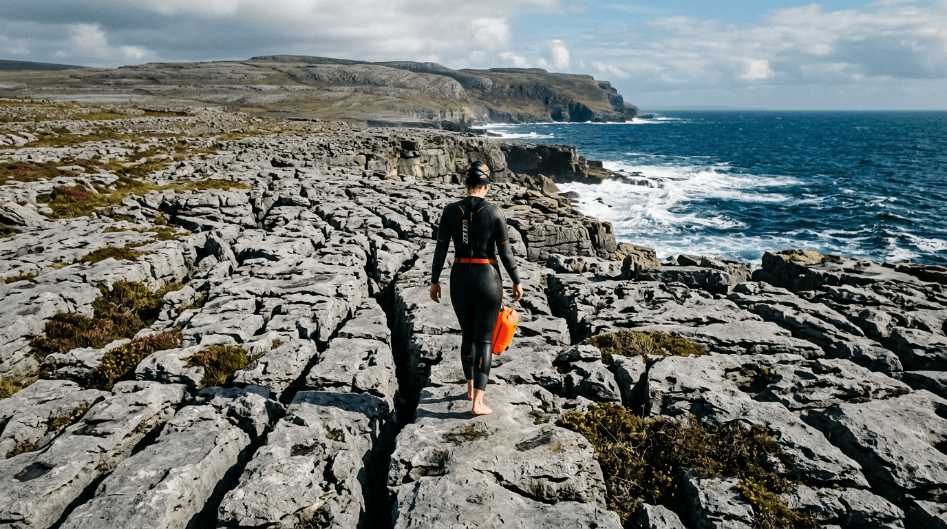 Walking across the ancient limestone rocks of the Burren to swim in County Clare.