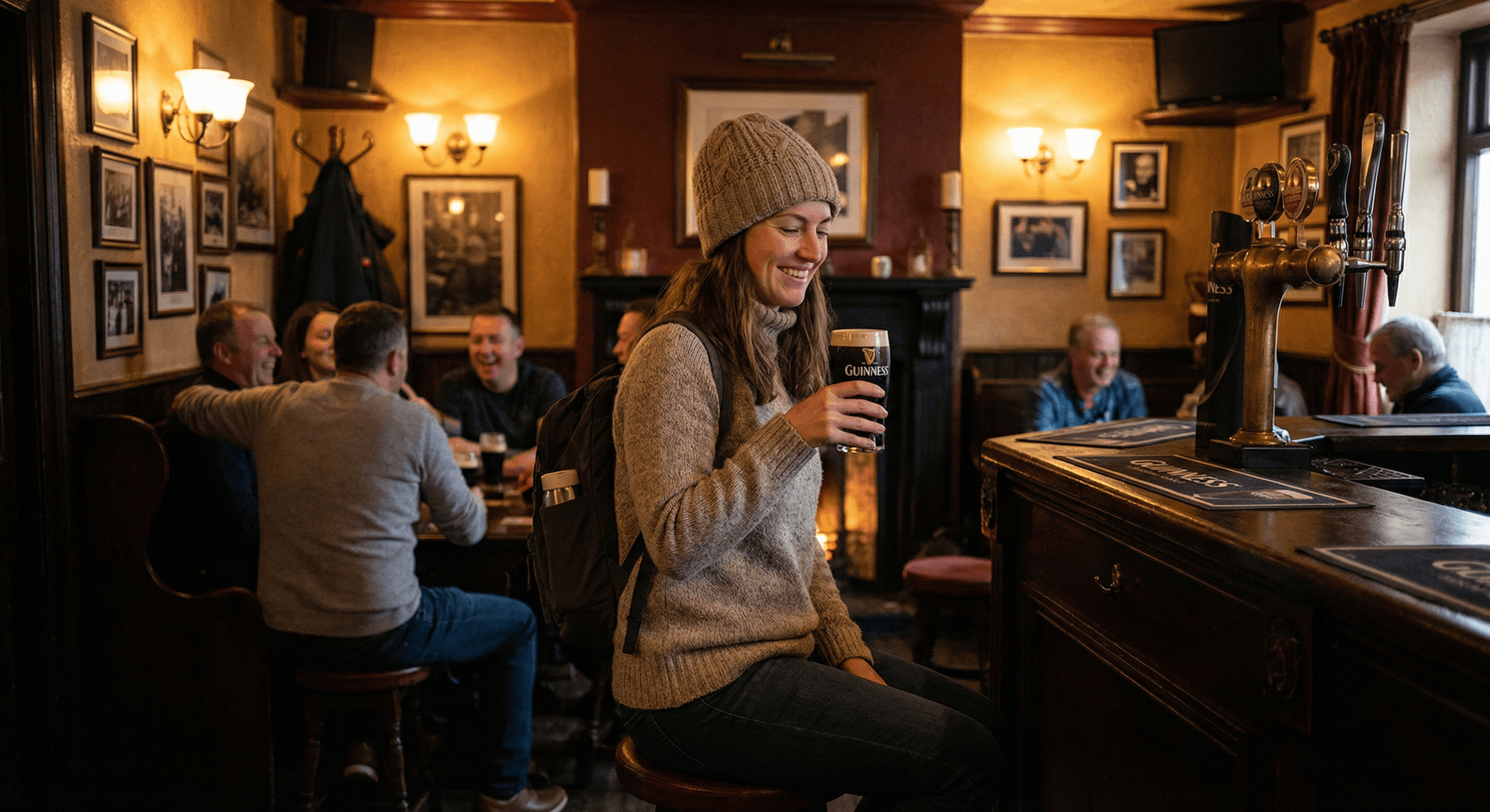 Irish pub interior with locals conversing