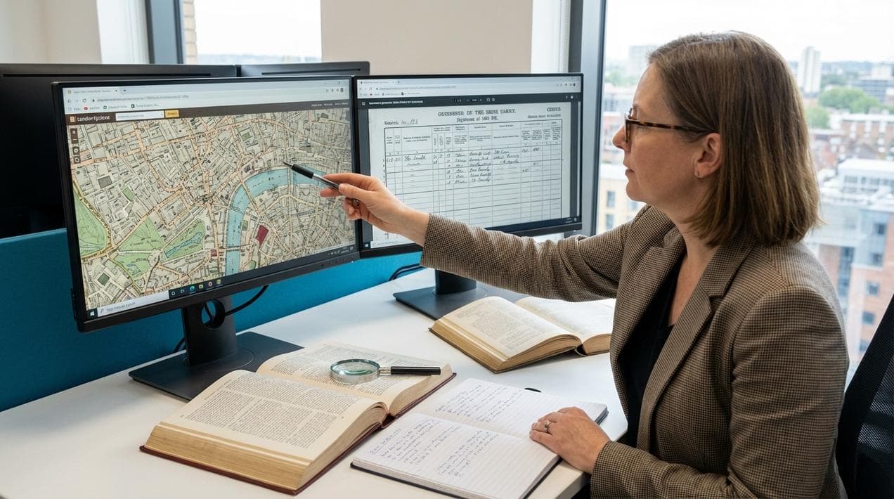 A professional genealogist cross-referencing Irish archives.