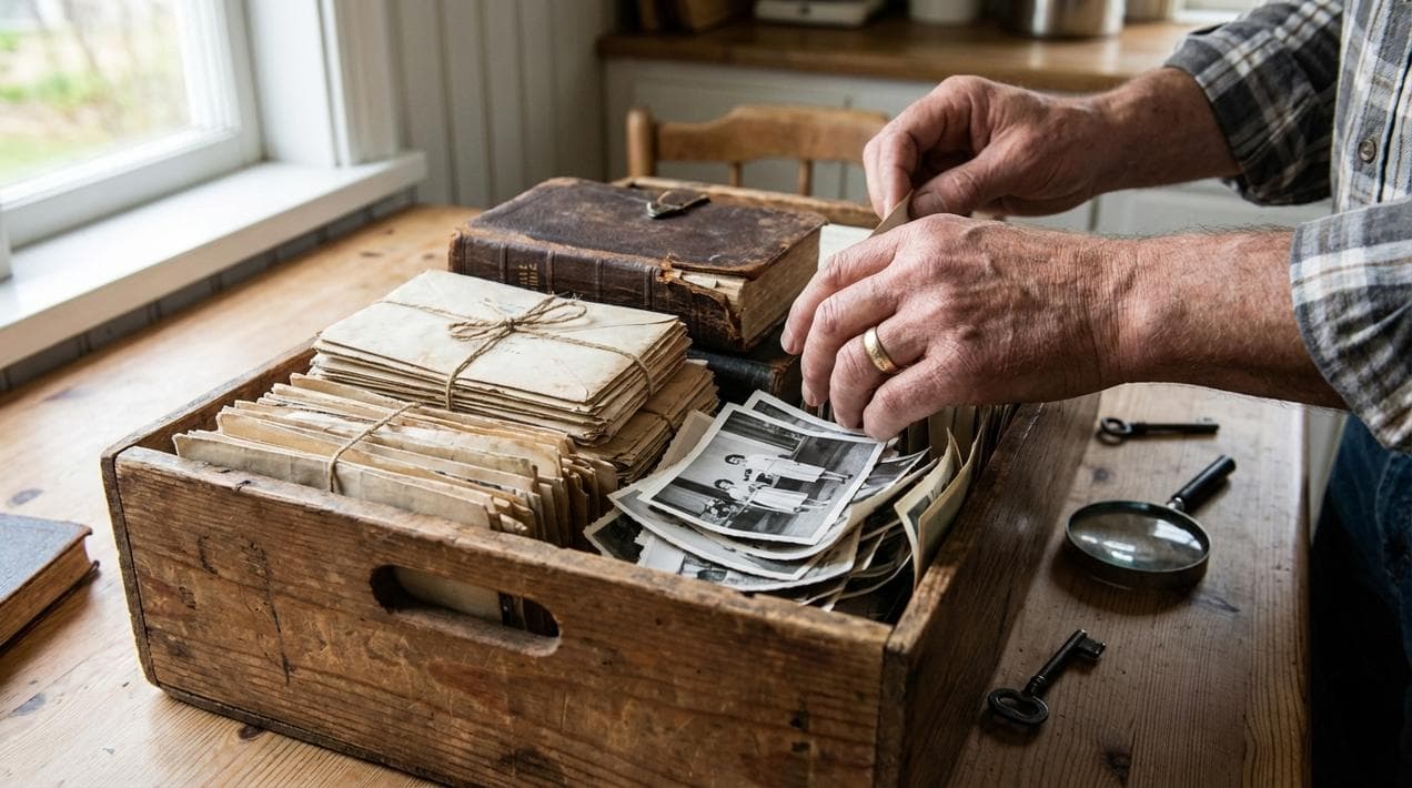 Starting Irish genealogy research with family records at home.