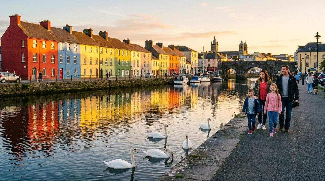 The colorful houses of The Long Walk in Galway, the final destination of the road trip.