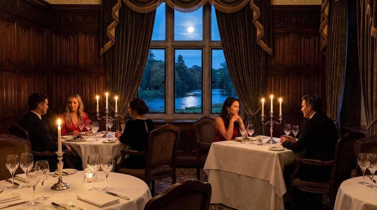 Candlelit fine dining at The Oak Room, Adare Manor.