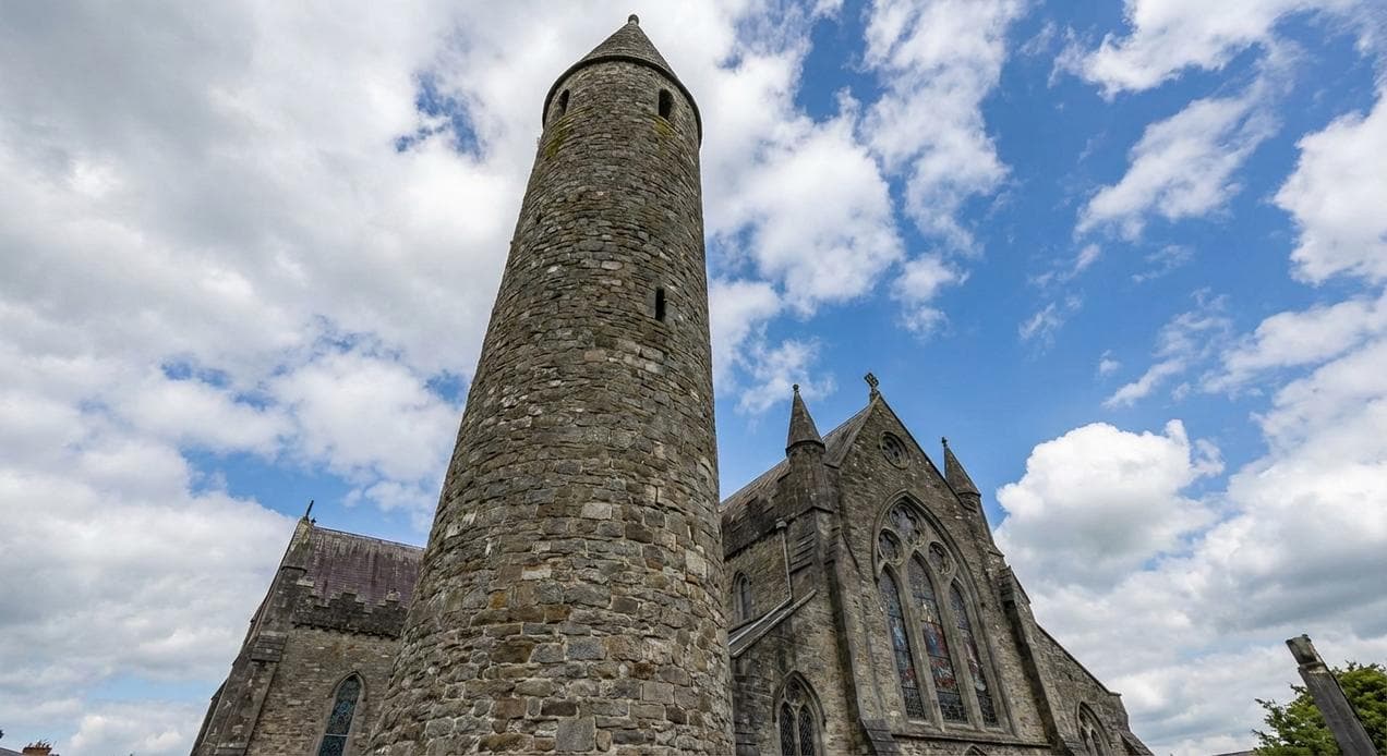 St Canice's Round Tower in Kilkenny Ireland, one of only two climbable ancient round towers in the country at 100 feet tall