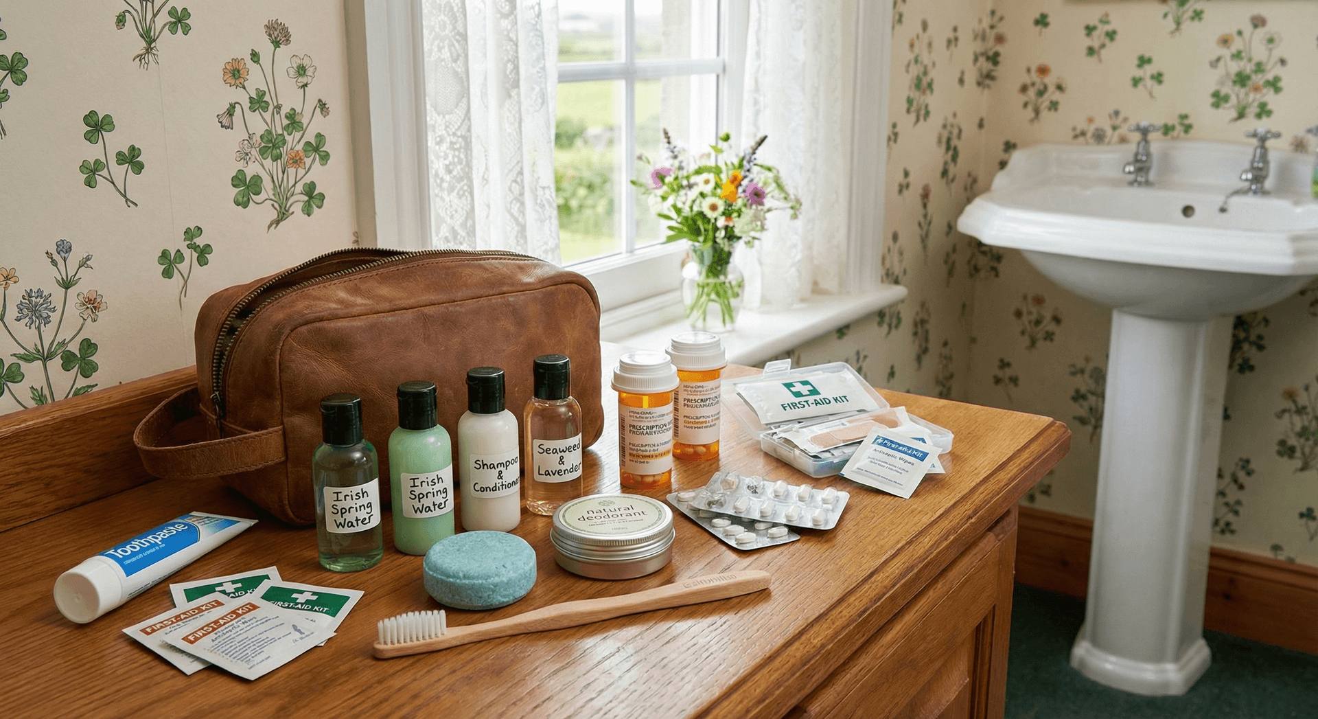 Travel toiletries in Irish B&B bathroom
