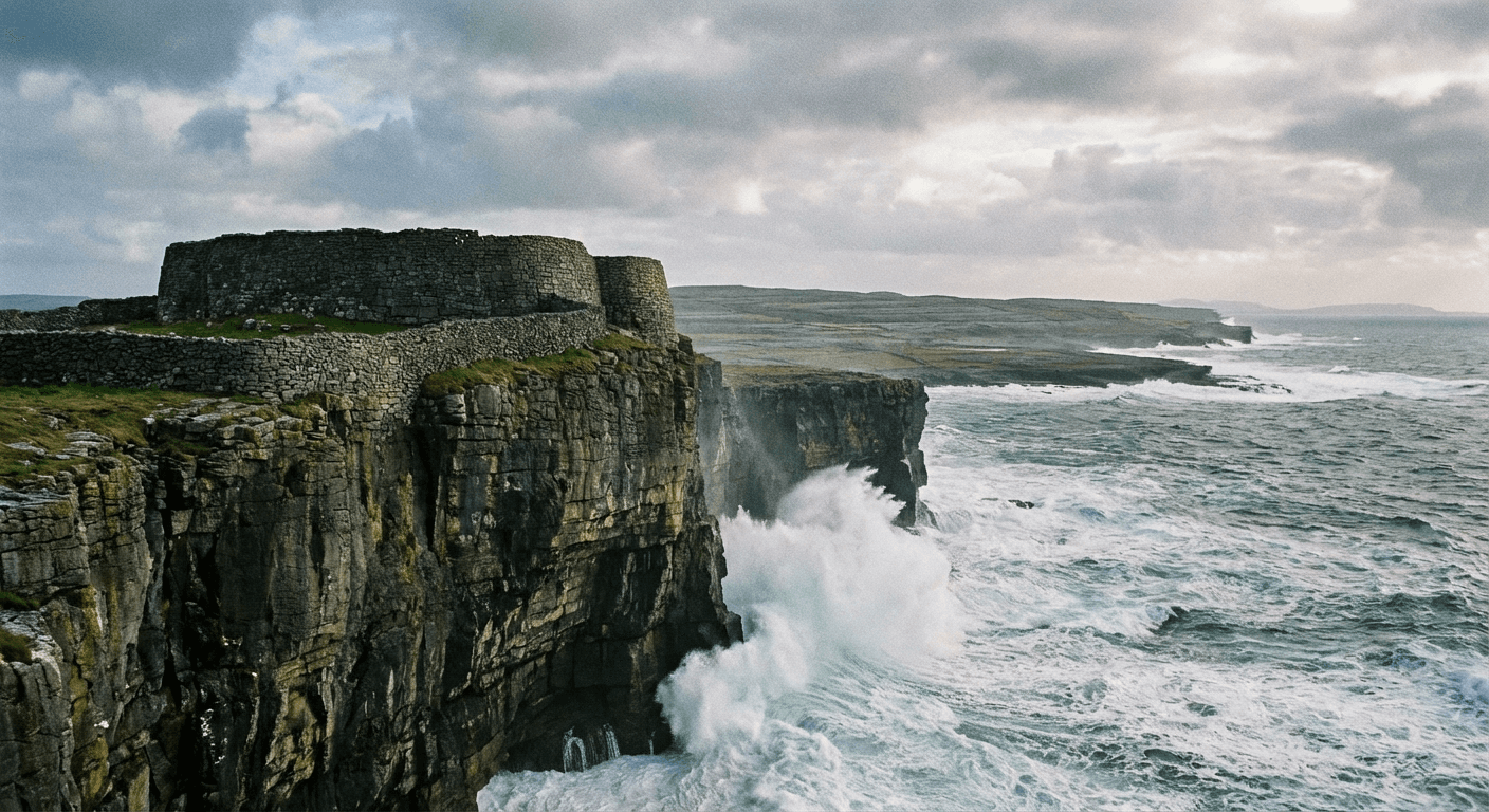 Dun Aonghasa fort perched on dramatic Atlantic cliff edge