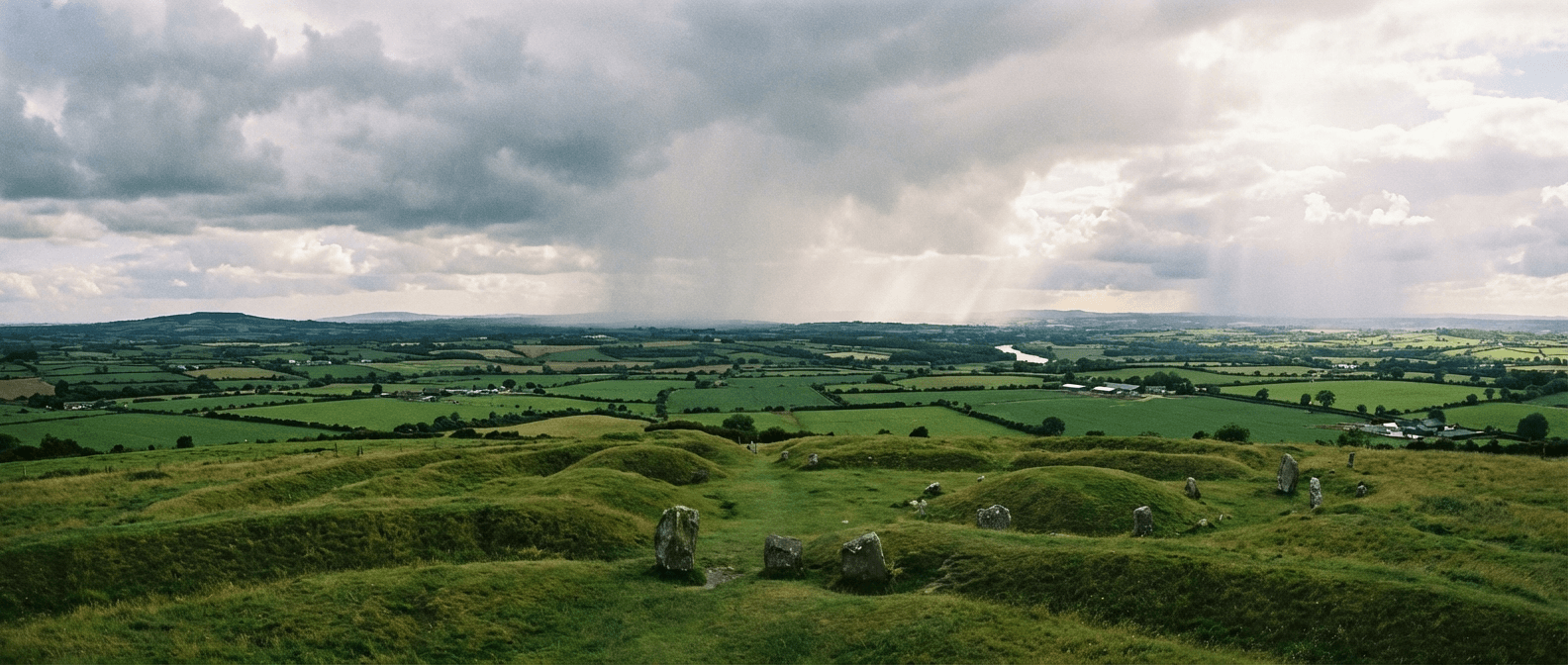 Panoramic view from the Hill of Tara showing the Irish midlands