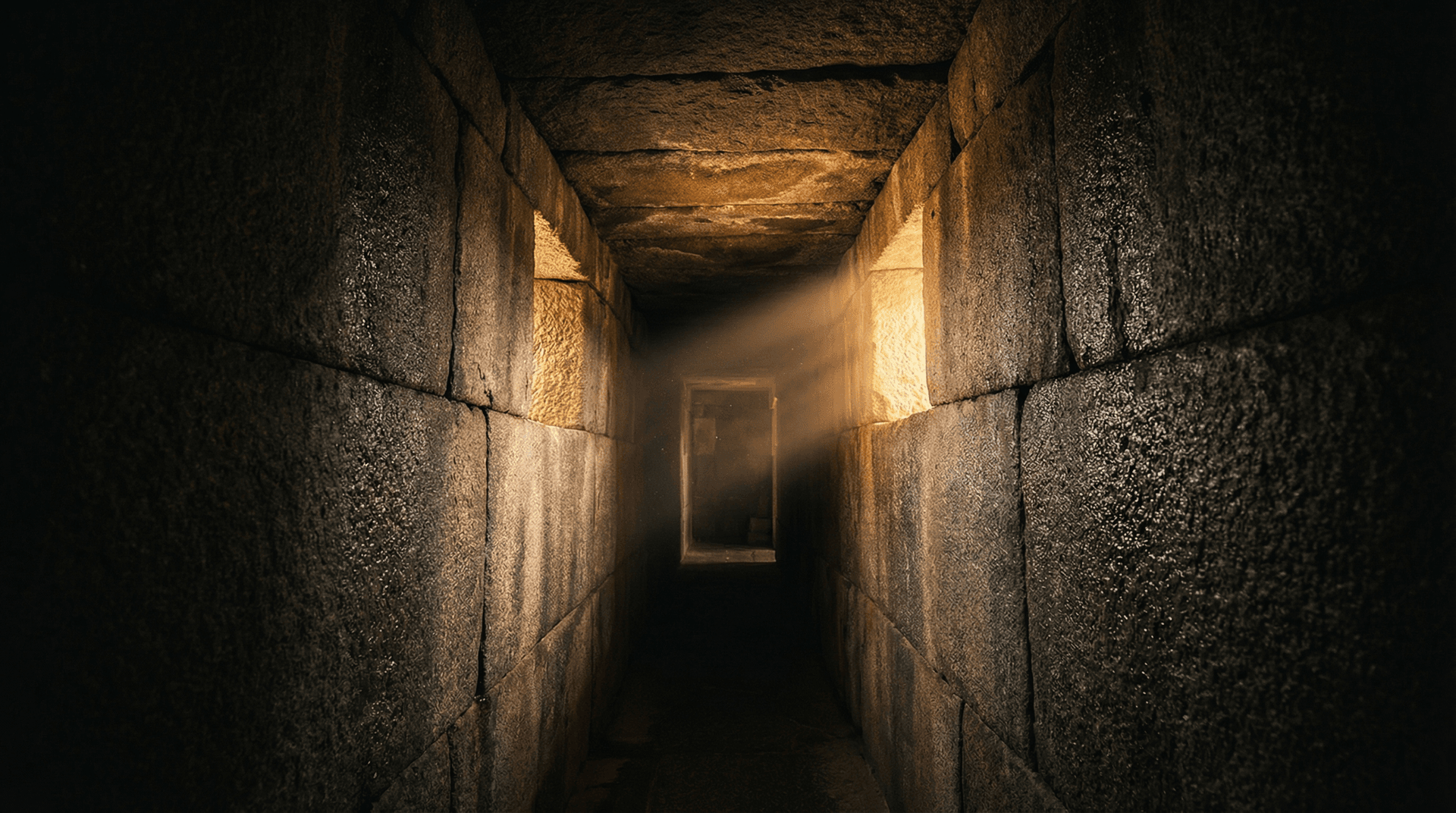 Interior of Newgrange passage tomb showing the narrow stone corridor leading to the chamber