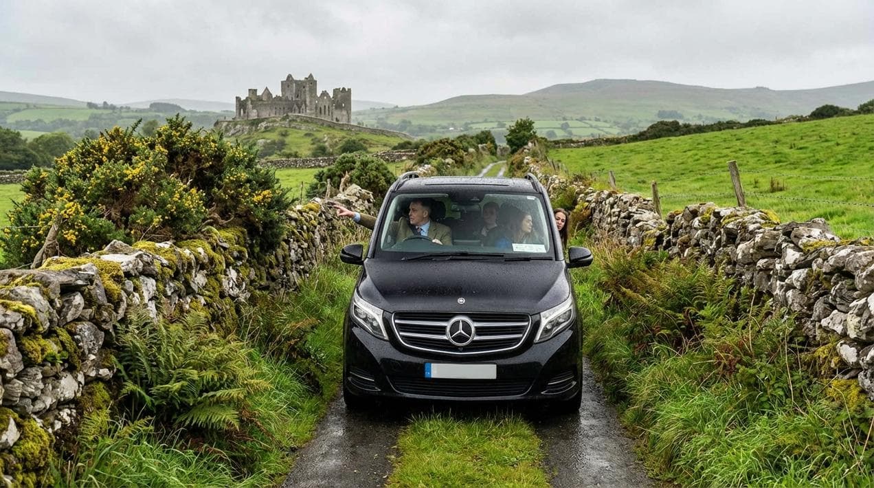 A private heritage driver navigating rural Irish roads.