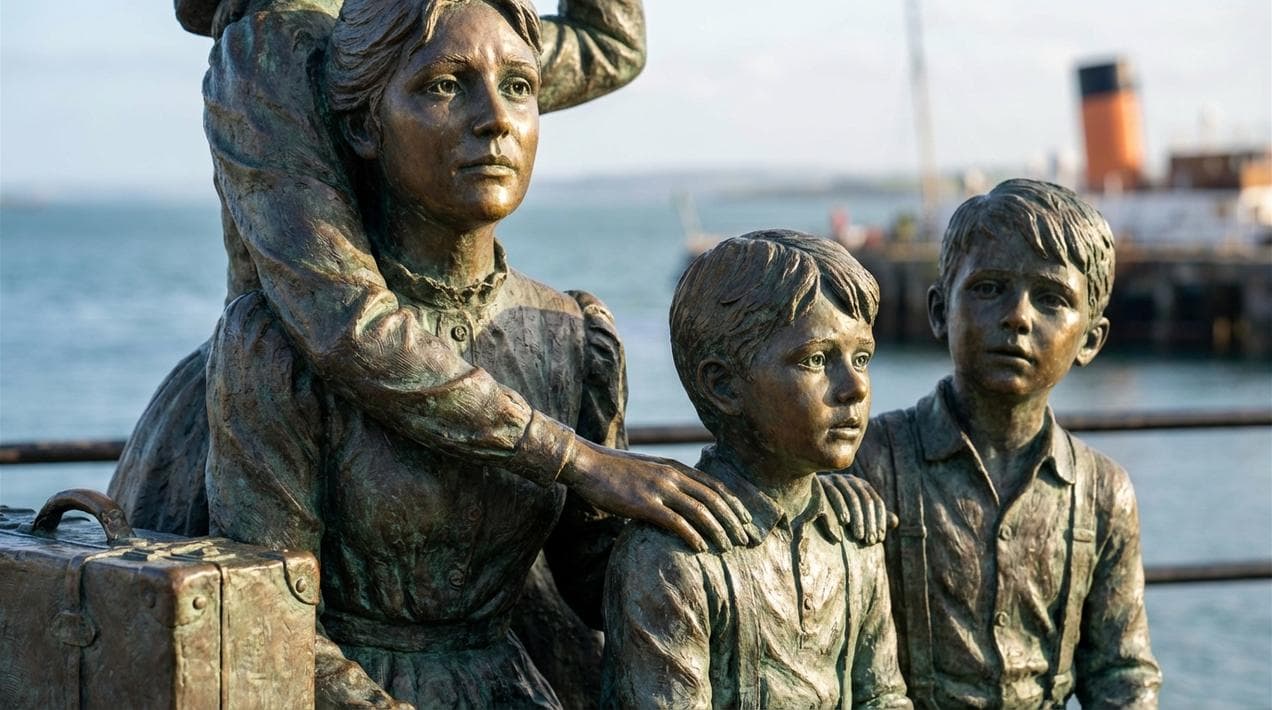 Statue of Annie Moore, the first immigrant processed at Ellis Island.
