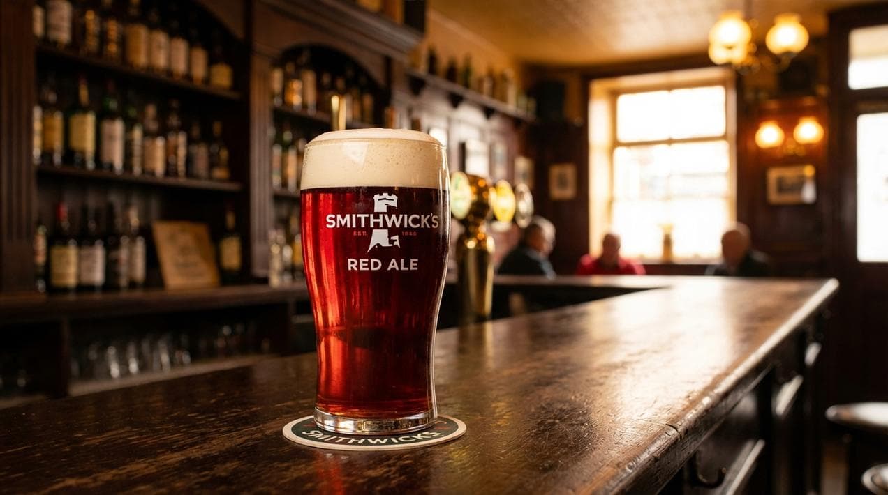 Pint of Smithwick's Red Ale in a traditional Kilkenny pub, Ireland's oldest beer brewed locally since 1710