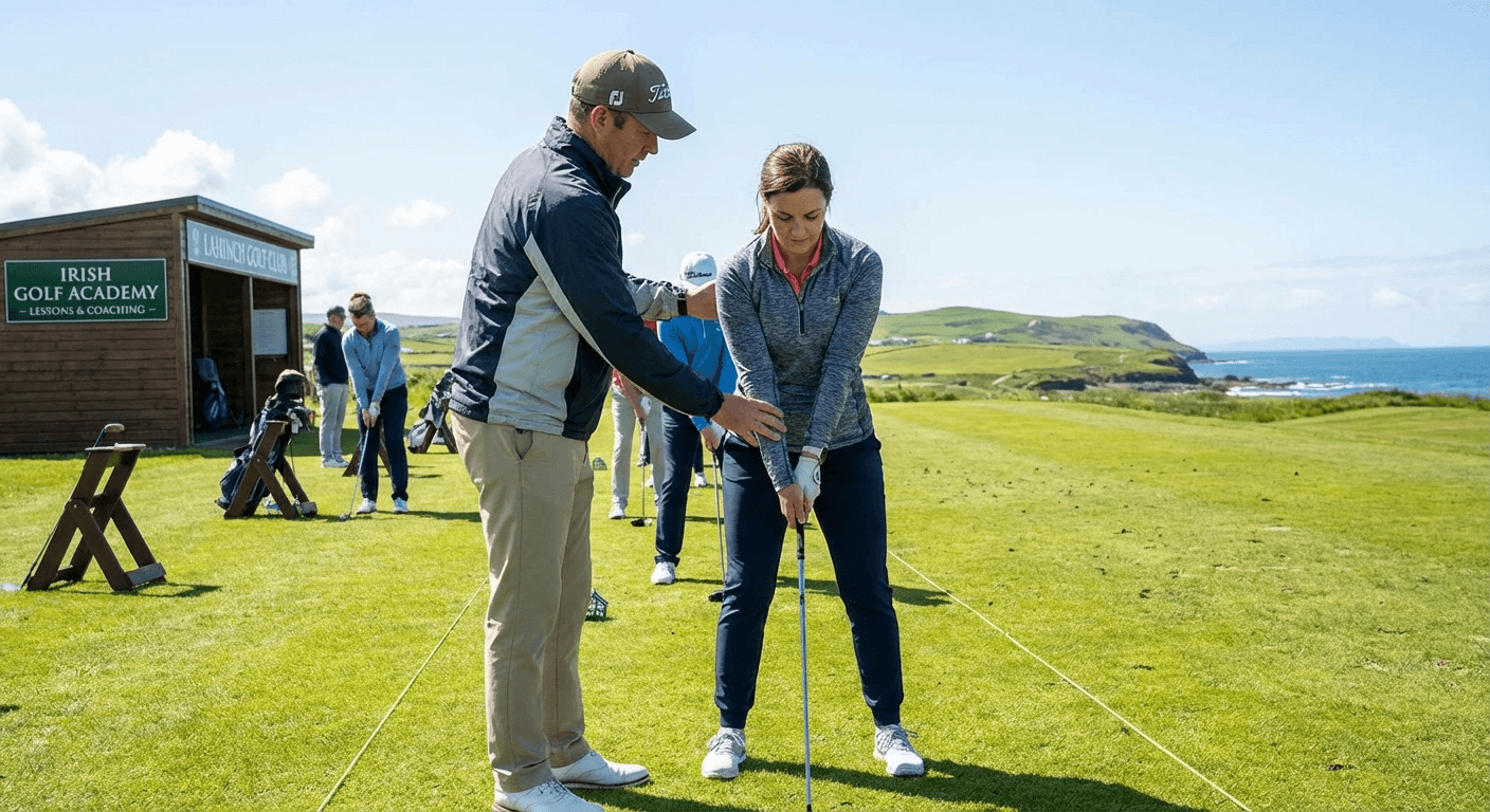 Beginner golfer taking lesson at Irish golf academy
