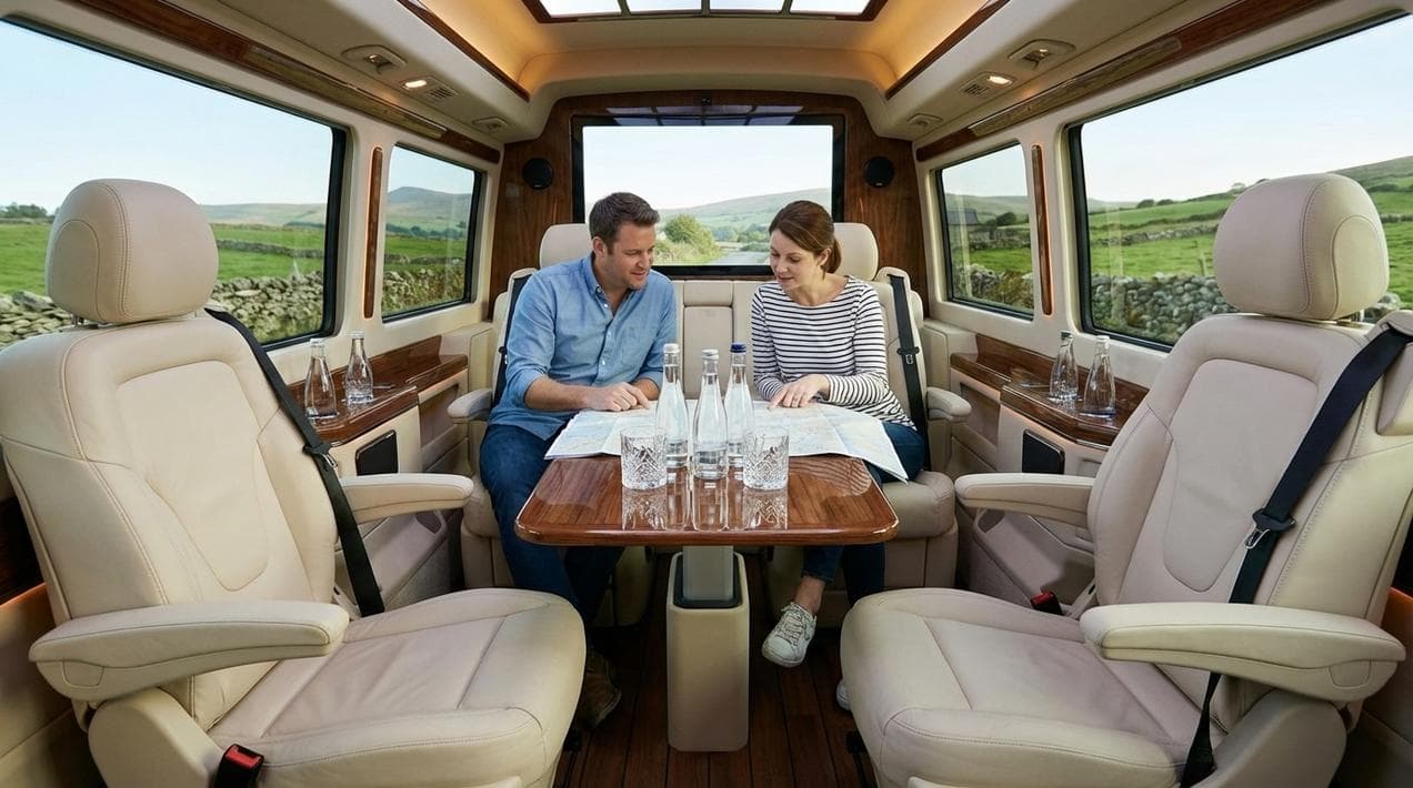 Interior of a luxury touring van: Comfort and space for your Ireland trip.