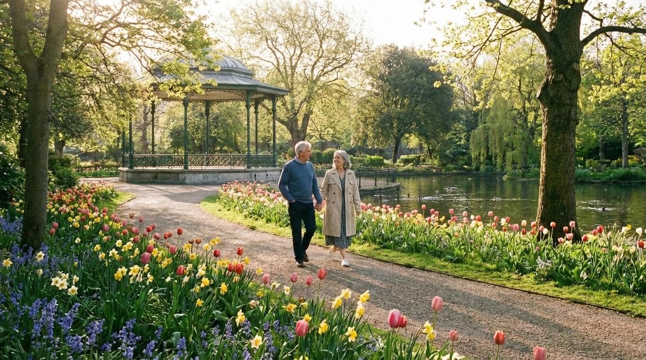 Relaxed walking in St. Stephen's Green, Dublin.