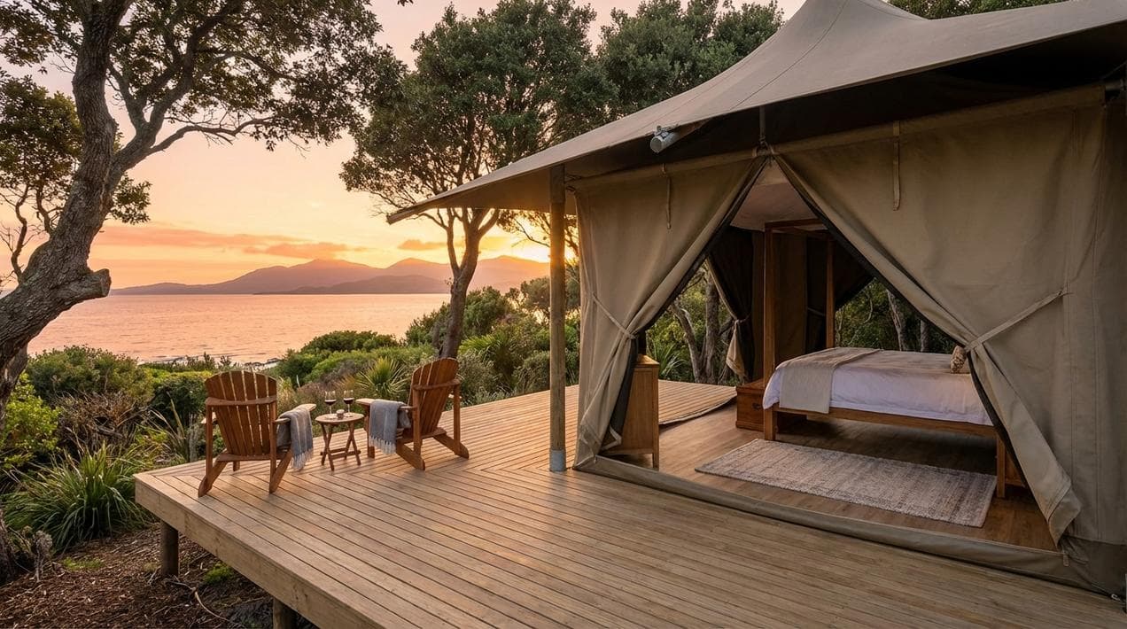 Waterfront luxury safari tent at Dromquinna Manor, Kerry.