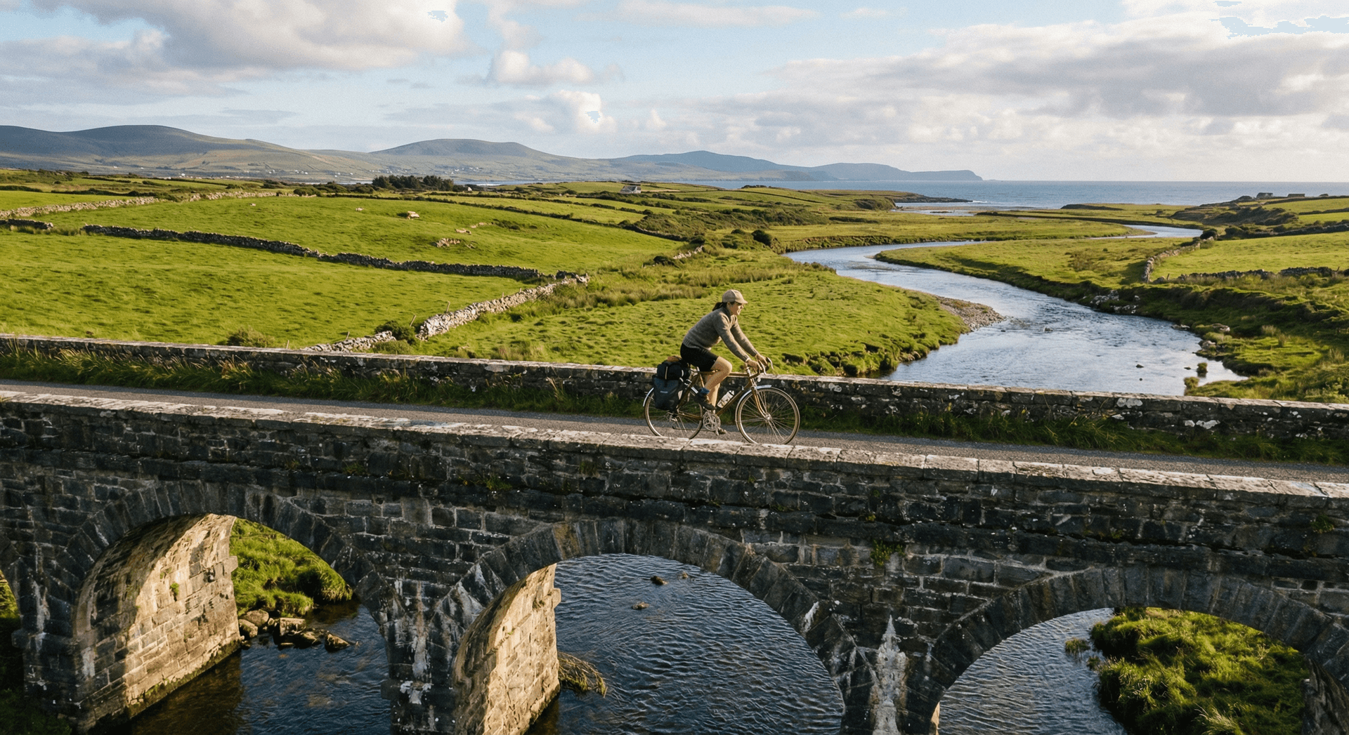 Solo female cyclist on Great Western Greenway path in County Mayo