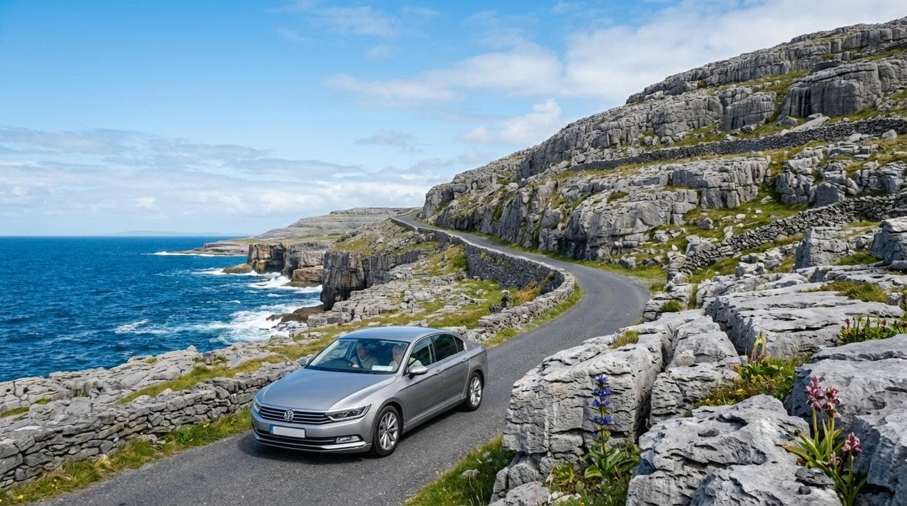 Driving the Burren Coast Road: Accessible geology and ocean views.