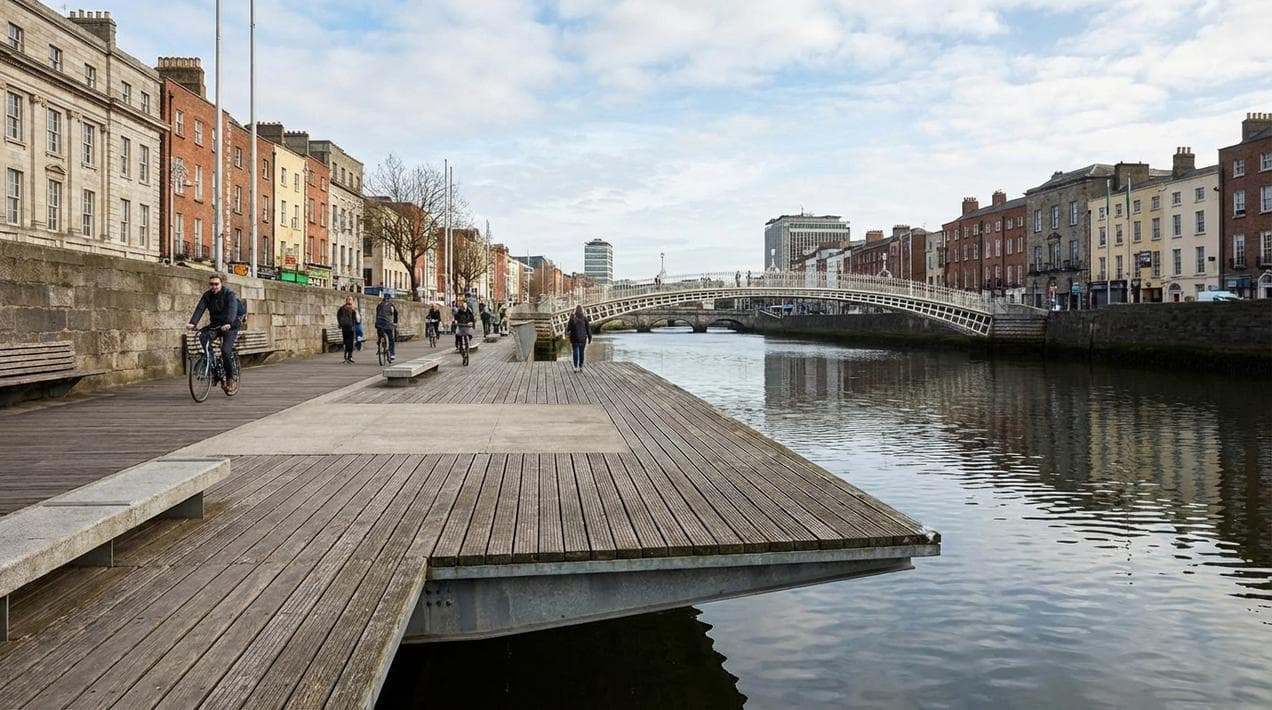 The Liffey Boardwalk provides a flat route along the river.